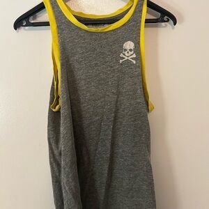 Soulcycle Gray and Yellow Skull Tank Top